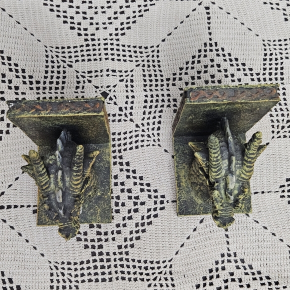 Fierce Dragon Head Bookends Ornate Medieval Fantasy Decor Heavy Resin Gothic Set - Picture 5 of 13